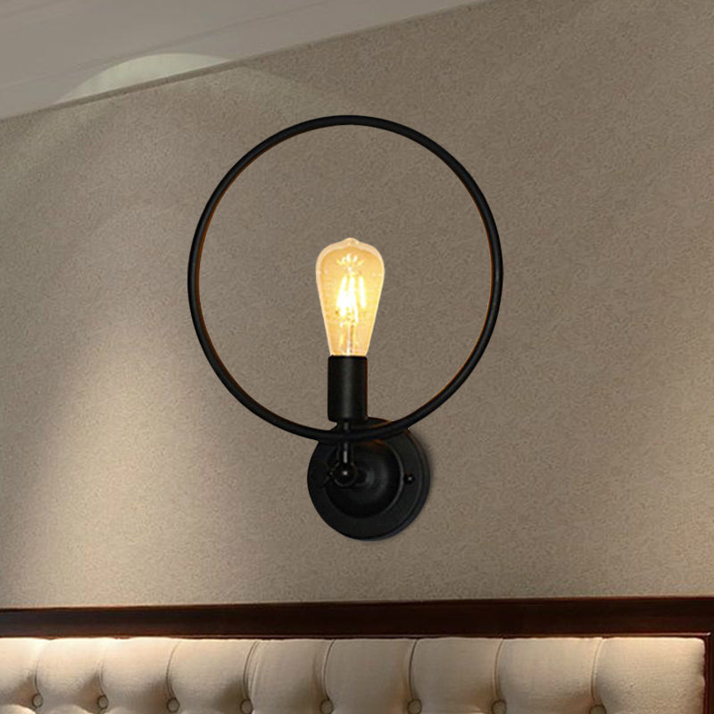 Frendorf | Runde Badezimmer Wandleuchte Industrie-Stil Metall 1 Glühbirne Schwarz Finish Wandleuchte