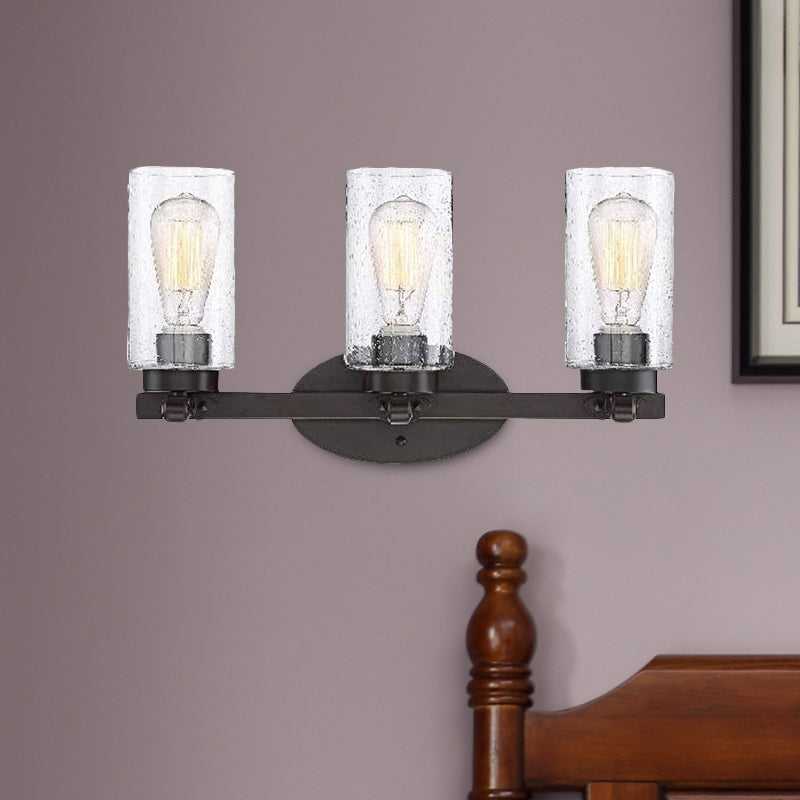 Frendorf | 3-Glühbirnen Saatglas Wandleuchte Industrie Schwarz Zylinder Esszimmer Wandlampe in Klar