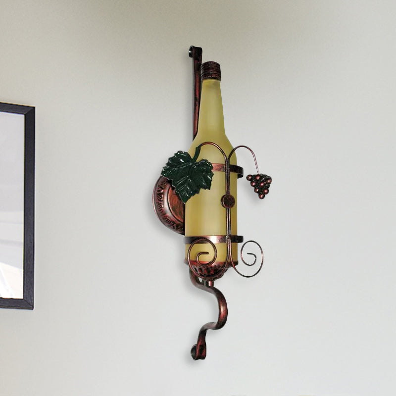 Frendorf | Vintage wijnfles wandlamp 1 licht glazen wandlamp in geel voor eetkamer