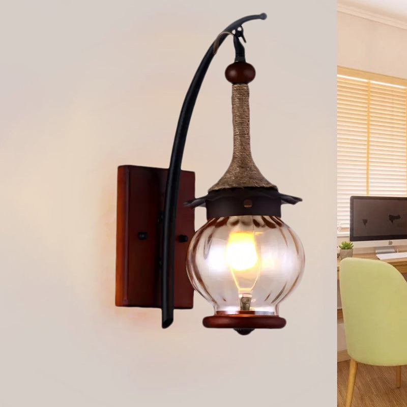 Frendorf | Amber Gekrabbelde Glazen Lantern Wandlamp Rustiek Enkel Licht Wandmontage voor Binnen