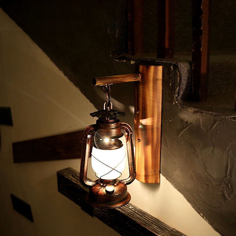 Frendorf | 1 Licht Klar Glas Wandleuchte Küstenrost Laterne Korridorbeleuchtung mit Holzrückplatte