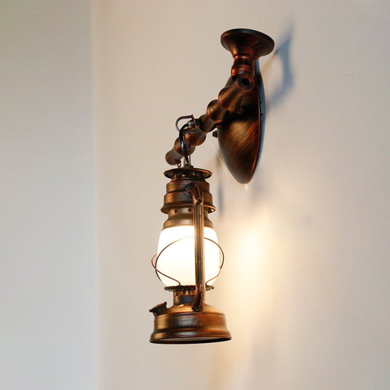 Frendorf | Opal Glas Lantaarn Wandlamp Kust 1 Licht Eetkamer Verlichtingsarmatuur in Antiek Koper met Pijp