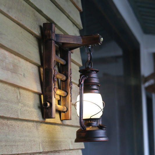 Frendorf | Antieke Koperen Cilinder Wandverlichting Vintage Duidelijk Glas 1 Lichts Porch Sconces Licht met Kooi en Houten Achterplaat