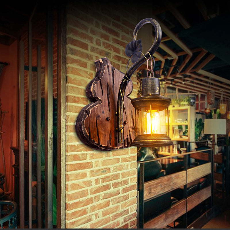 Frendorf | Coastal Lantern Wandverlichting Armatuur 1 Lamp Duidelijk Glas Wandlamp in Antiek Messing met Kalebas Achterplaat