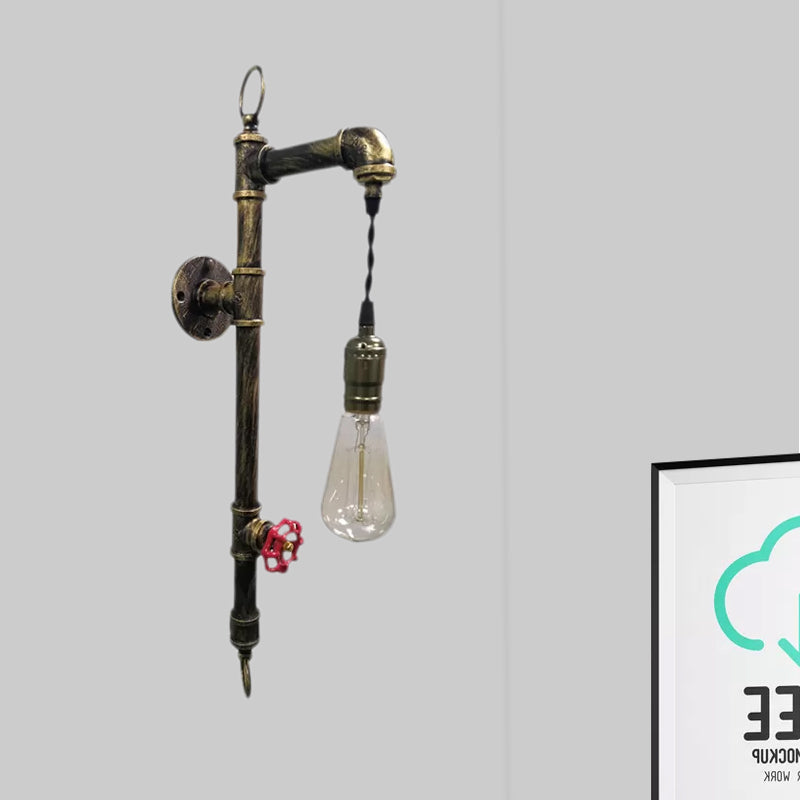 Frendorf | Antieke Messing Pijp Wandlamp Rustic Industrieel IJzer 1 Licht Woonkamer Wandlamp met Hangende Gloeilamp
