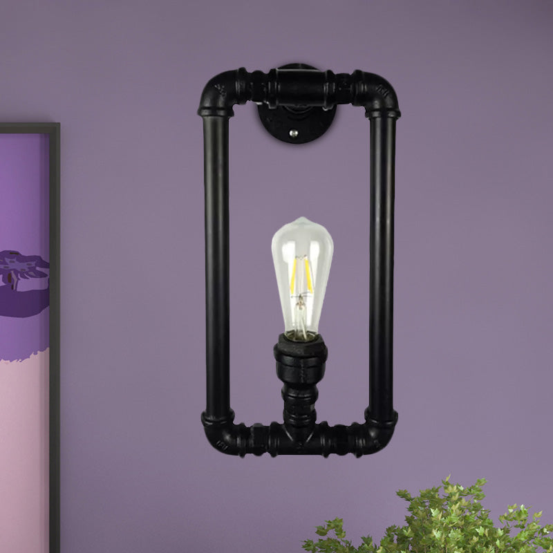 Frendorf | Matte Zwarte Rechthoekige Wandverlichting Fixture met Pijpontwerp Industriële Metaal 1 Licht Slaapkamer Wandlamp
