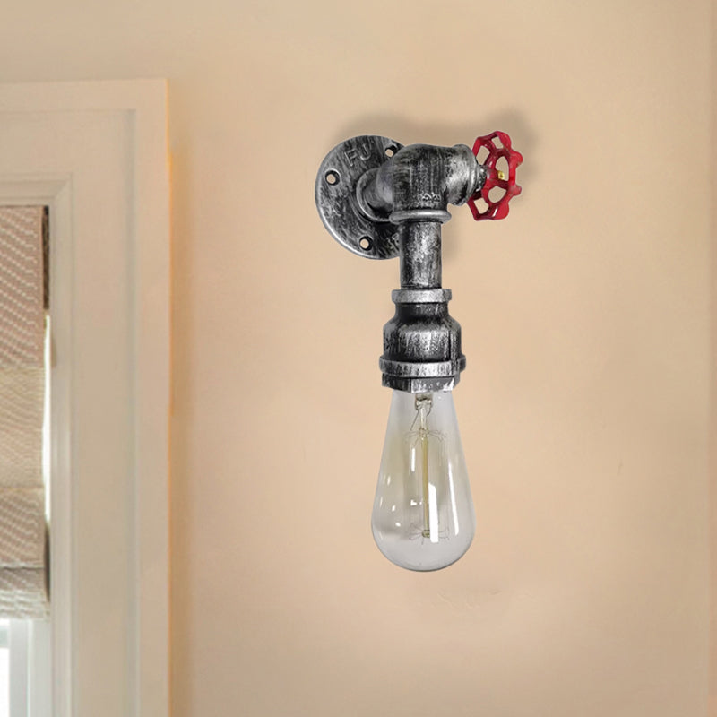 Frendorf | 1 Kop metalen wandverlichting industrieel zwart/antiek messing waterpijp slaapkamer wandlamp met klep