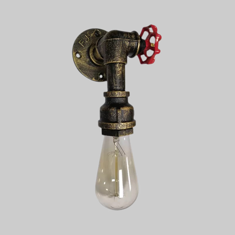 Frendorf | 1 Kop metalen wandverlichting industrieel zwart/antiek messing waterpijp slaapkamer wandlamp met klep