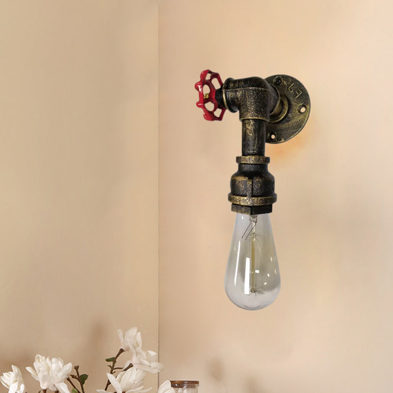 Frendorf | 1 Kop metalen wandverlichting industrieel zwart/antiek messing waterpijp slaapkamer wandlamp met klep