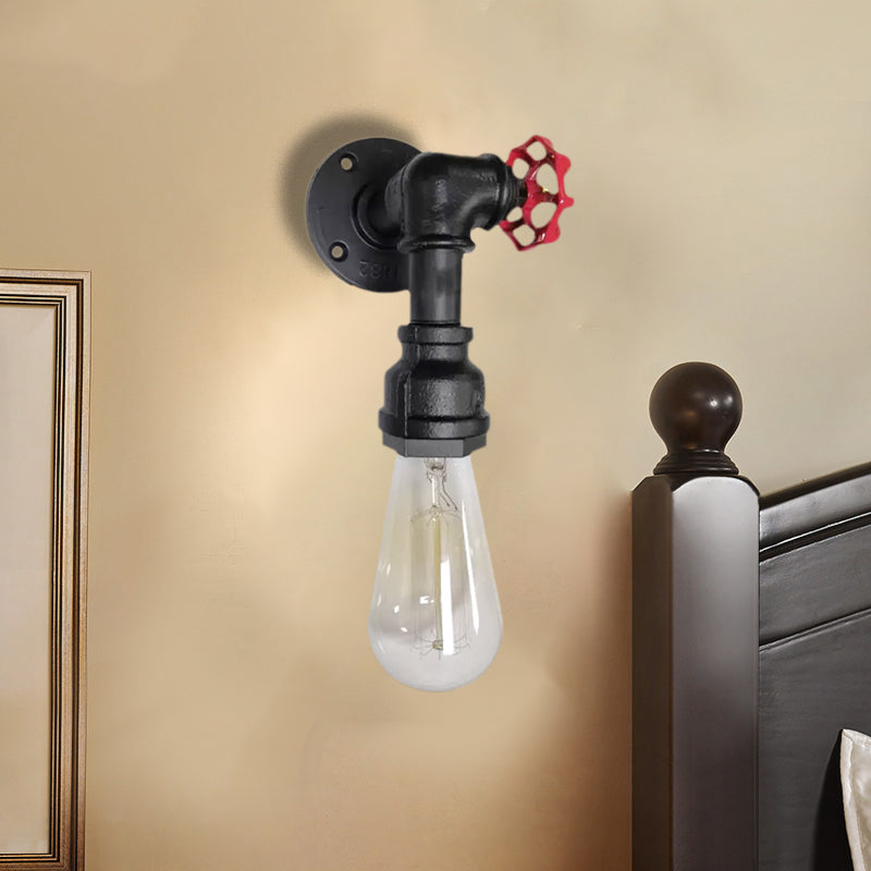 Frendorf | 1 Kop metalen wandverlichting industrieel zwart/antiek messing waterpijp slaapkamer wandlamp met klep