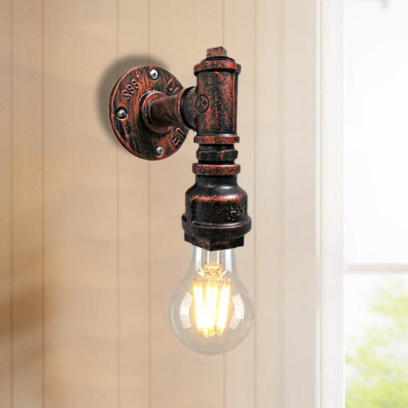 Frendorf | 1 Licht Eisen Wand Sconces Beleuchtung Industriell Schwarz/Gebürstetes Silber Bare Bulb Innen Wand Montiert Lampe mit Wasserrohr