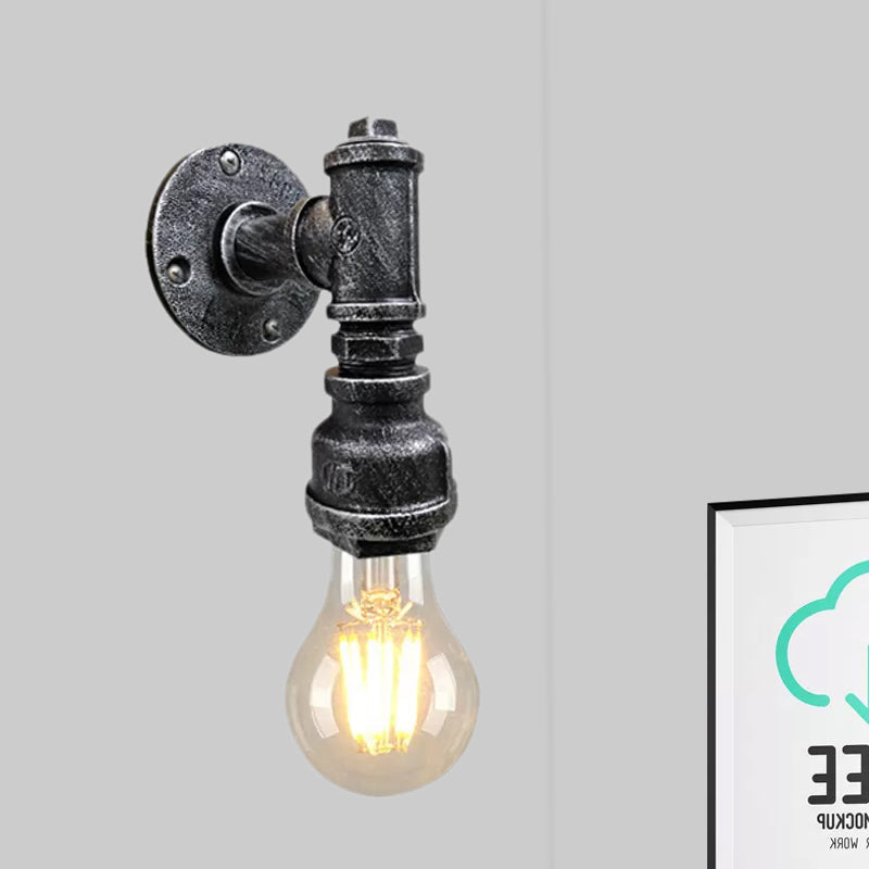 Frendorf | 1 Licht Eisen Wand Sconces Beleuchtung Industriell Schwarz/Gebürstetes Silber Bare Bulb Innen Wand Montiert Lampe mit Wasserrohr