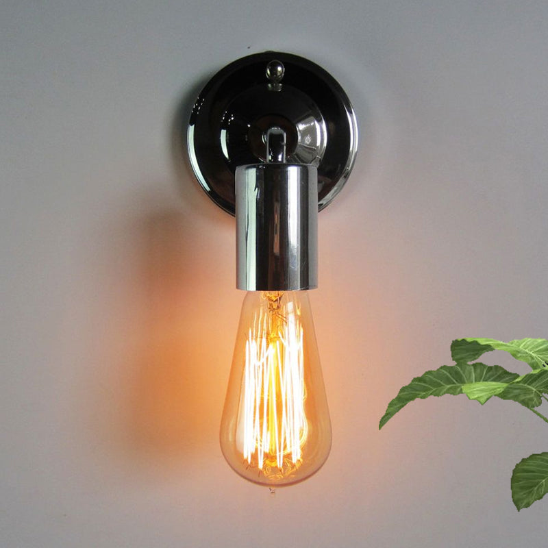 Frendorf | Polished Chrome Mini Wandleuchte Industrielles Metall 1 Kopf Schlafzimmer Wandmontage Licht mit Offener Glühbirne