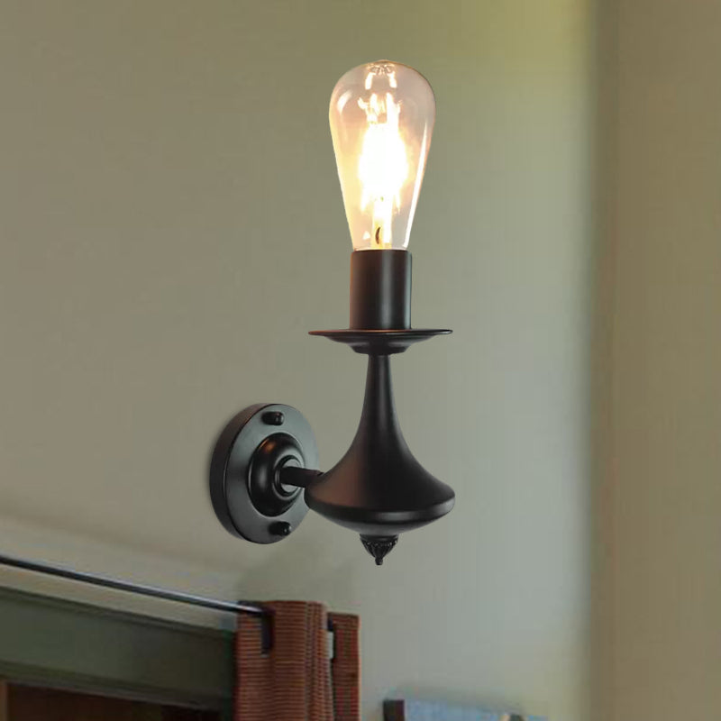 Frendorf | Metalen Zwarte Wandlamp Exposed Bulb 1/2-Licht Industriële Vintage Wandmontage Licht voor Woonkamer