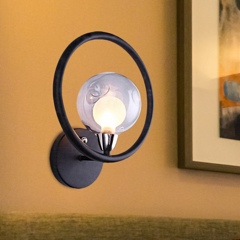 Frendorf | Ringförmige Metall-Wandlampe Retro-Stil 1 Licht Wohnzimmer Wandlampe mit freiliegender Glühbirne in Schwarz