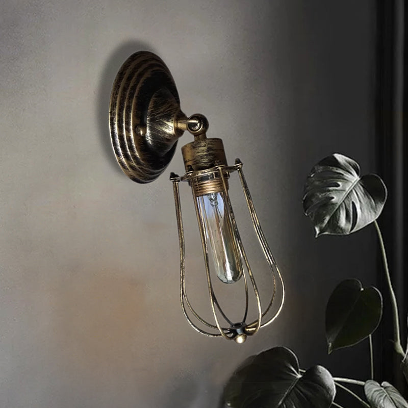 Frendorf | 1 Kopdraad Beschermingswandlamp Wandlamp met Gloeilamp Schaduw Industrieel Verouderd Messing/Antiek Zilveren IJzeren Wandlamp voor Restaurant