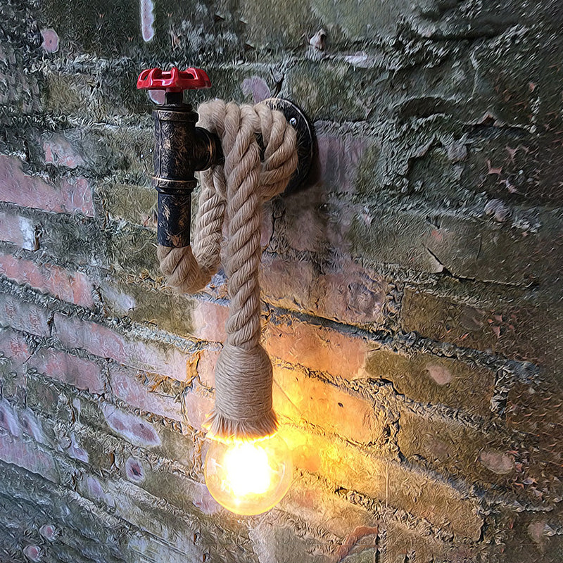 Frendorf | Wasserpfeife Metall Wandlicht Lodge Stil 1 Glühbirne Wandleuchtenleuchte mit hängendem Seil in Beige