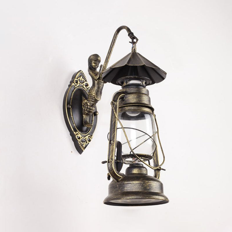 Frendorf | Kerosene Klare Glas Wandlamp Kust Enkel Peertje Woonkamer Sconces Lamp in Zwart/Antiek Messing