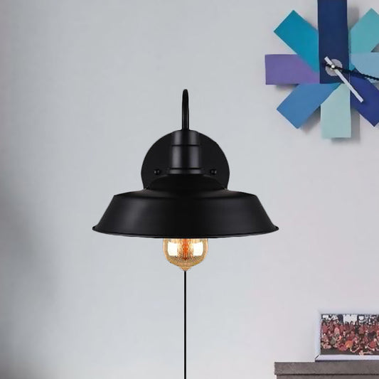 Frendorf | Barn Küche Wand Licht Fixture Industrieller Metall 1 Licht Schwarz Sconces Licht mit Gänsehaube Arm und Stecker Kabel