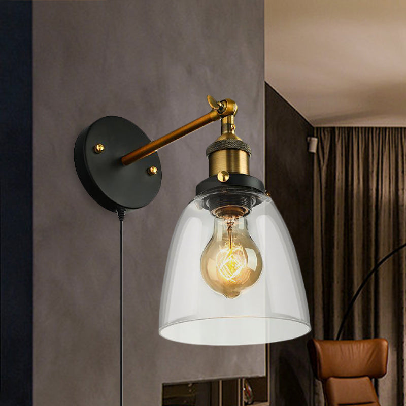 Frendorf | Tapered Schlafzimmer Wandleuchte Licht Einrichtung Rustikal Klarglas 1 Licht Schwarz Wandlampe mit Stecker-Kabel
