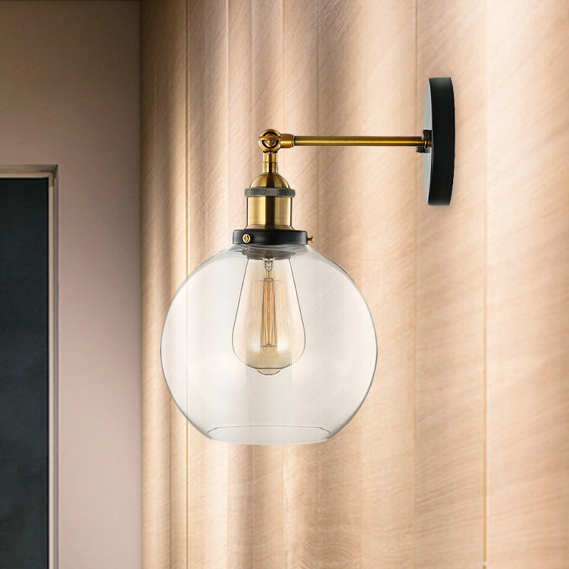 Frendorf | Klarer Glasblasen-Wand sconces Antiquitäten 1 Licht Wohnzimmer Beleuchtung Fixture in Messing
