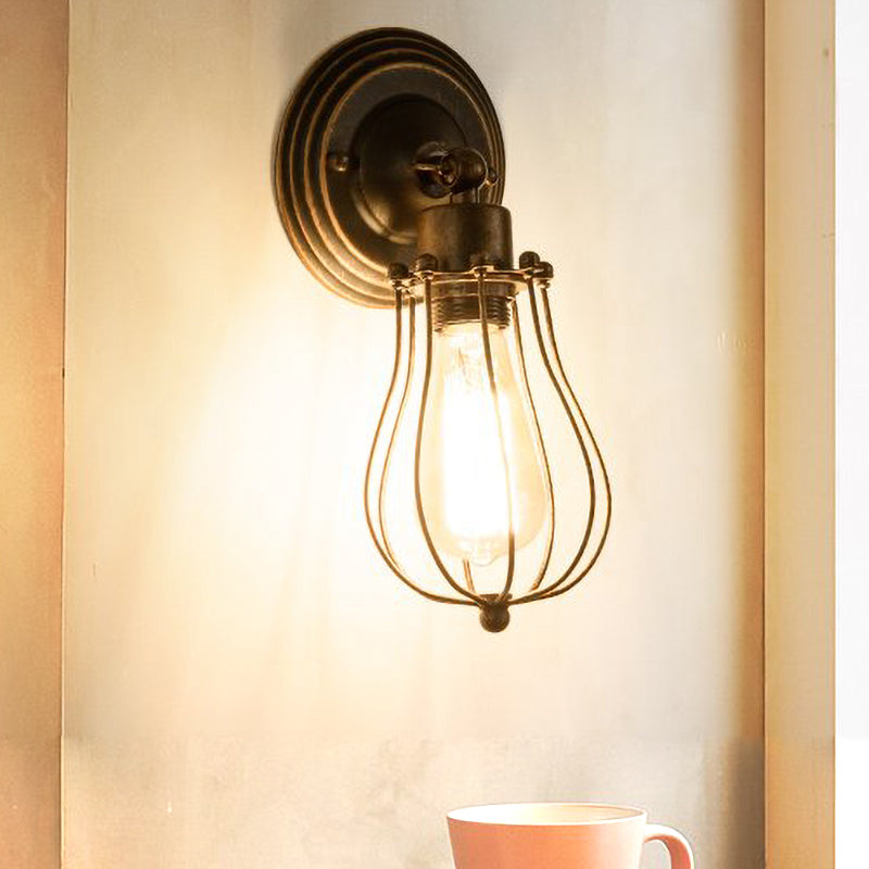Frendorf | 1 Kopf Eisen Wandlampe Bauernhaus Stil Dunkel Rost Drahtschutz Kaffeehaus Mini Wandleuchte