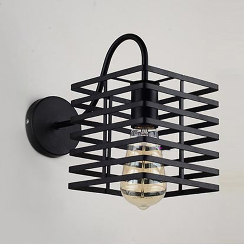 Frendorf | Rahmen Quadratisch Metall Wandbeleuchtung Retro Industriell 1 Glühbirne Wohnzimmer Wandleuchte Lamp in Schwarz