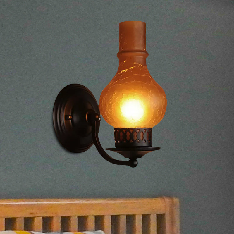 Frendorf | 1 Glühbirne Vase Schirm Wandmontierte Lichtarmatur Rustikal Weiß/Amber Spritzglas Beleuchtung für Flur