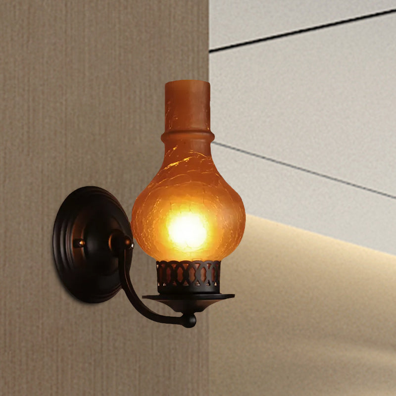 Frendorf | 1 Glühbirne Vase Schirm Wandmontierte Lichtarmatur Rustikal Weiß/Amber Spritzglas Beleuchtung für Flur