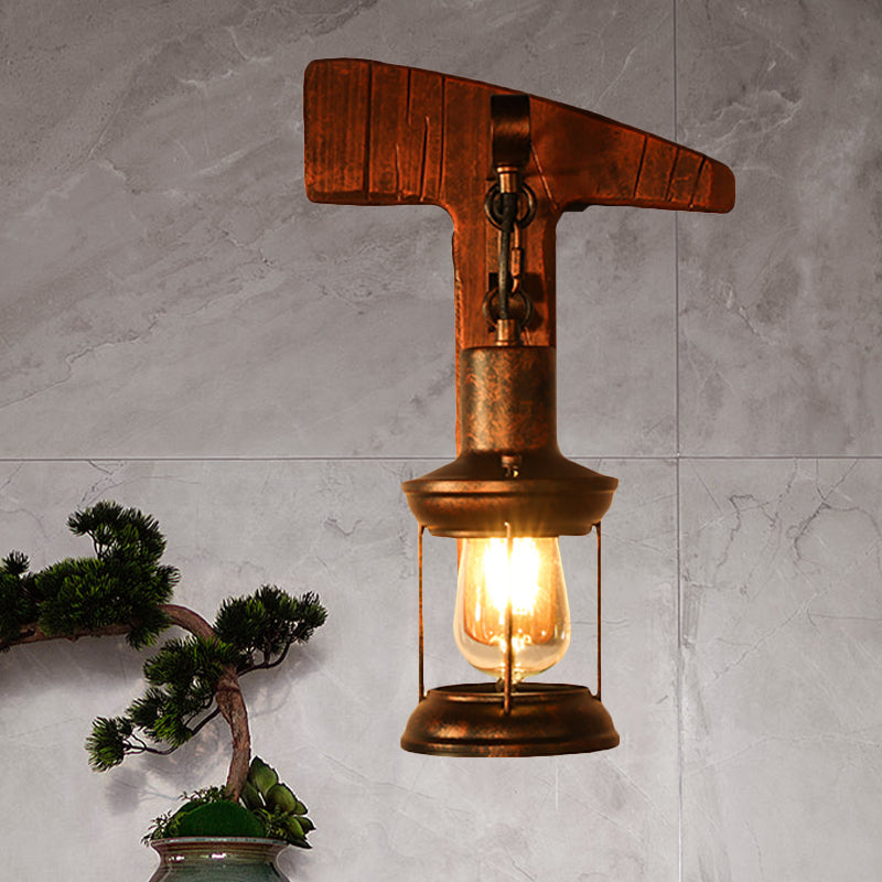 Rust Eins Licht Wandleuchte Küstliche Klare Glas Laterne Beleuchtung Fixture mit Holz Rückplatte