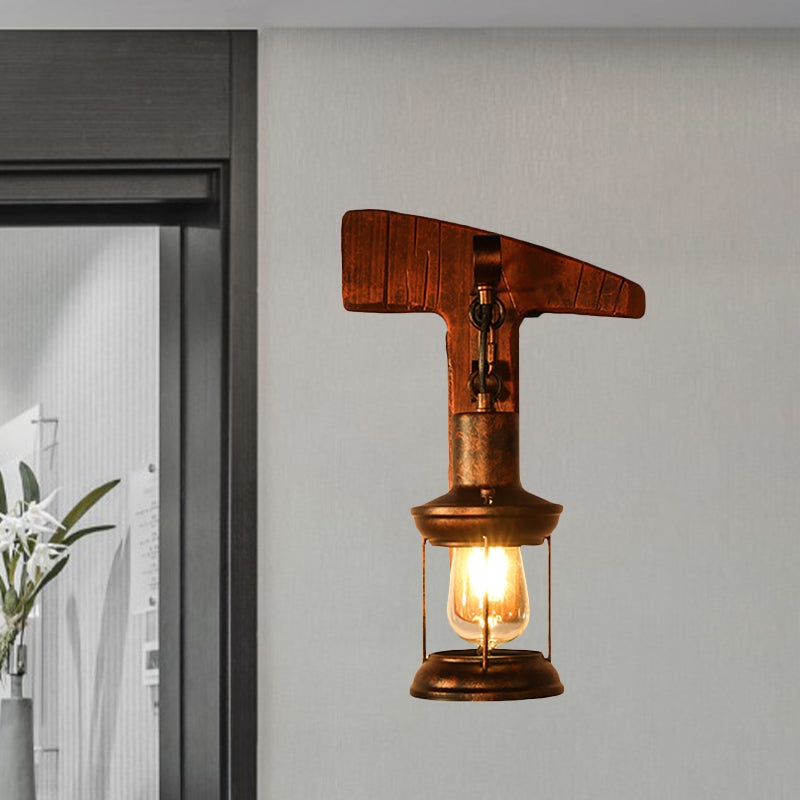 Rust Eins Licht Wandleuchte Küstliche Klare Glas Laterne Beleuchtung Fixture mit Holz Rückplatte