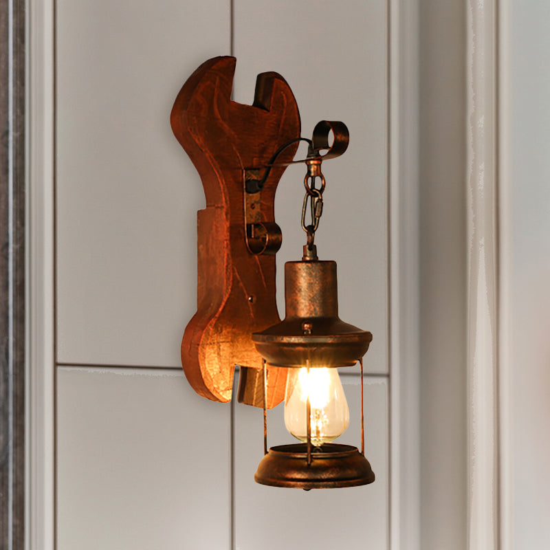 Rust Eins Licht Wandleuchte Küstliche Klare Glas Laterne Beleuchtung Fixture mit Holz Rückplatte