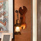 Rust Eins Licht Wandleuchte Küstliche Klare Glas Laterne Beleuchtung Fixture mit Holz Rückplatte