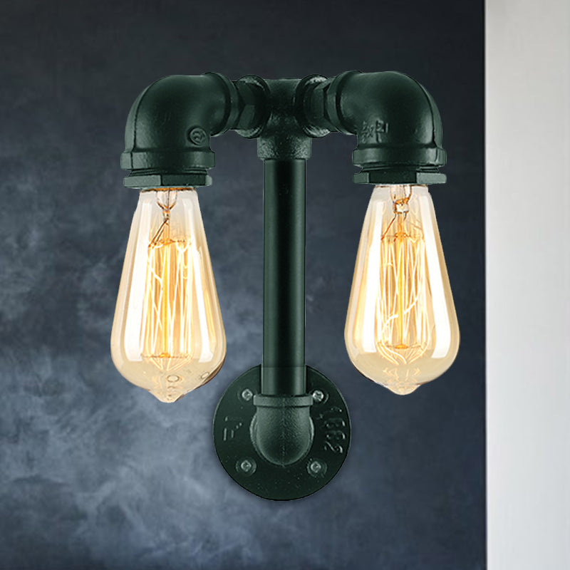 Frendorf | 2 Lichten Wandverlichting met Pijp en Open Gloeilamp Metaal Magazijnstijl Badkamer Wandlamp in Brons/Zwart