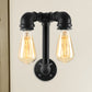 Frendorf | 2 Lichten Wandverlichting met Pijp en Open Gloeilamp Metaal Magazijnstijl Badkamer Wandlamp in Brons/Zwart