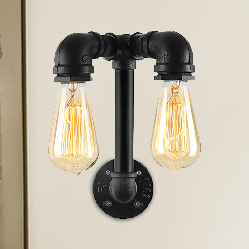 Frendorf | 2 Lichten Wandverlichting met Pijp en Open Gloeilamp Metaal Magazijnstijl Badkamer Wandlamp in Brons/Zwart