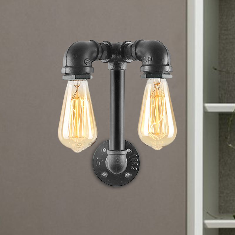 Frendorf | 2 Lichten Wandverlichting met Pijp en Open Gloeilamp Metaal Magazijnstijl Badkamer Wandlamp in Brons/Zwart