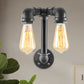 Frendorf | 2 Lichten Wandverlichting met Pijp en Open Gloeilamp Metaal Magazijnstijl Badkamer Wandlamp in Brons/Zwart