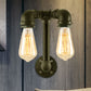 Frendorf | 2 Lichten Wandverlichting met Pijp en Open Gloeilamp Metaal Magazijnstijl Badkamer Wandlamp in Brons/Zwart