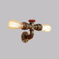 Frendorf | Bronze/Antiek Messing 2 Koppen Wandlamp Fixture Warehouse Style Smeedijzeren Kale Gloeilamp Sconcelamp met Pijp en Klep