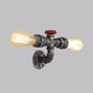 Frendorf | Bronze/Antiek Messing 2 Koppen Wandlamp Fixture Warehouse Style Smeedijzeren Kale Gloeilamp Sconcelamp met Pijp en Klep