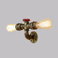 Frendorf | Bronze/Antiek Messing 2 Koppen Wandlamp Fixture Warehouse Style Smeedijzeren Kale Gloeilamp Sconcelamp met Pijp en Klep