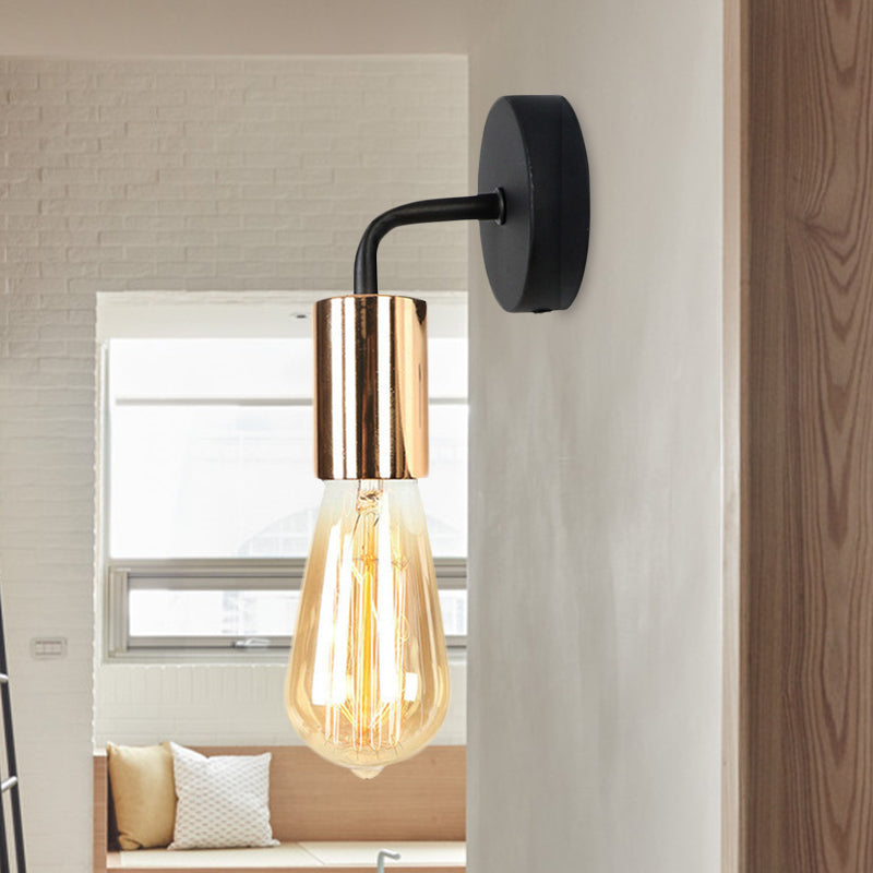 Frendorf | Messing/Koper Open Glühbirne Wandlamp met Gebogen Arm Industriële Stijl Metaal 1 Licht Nachtkastje Wandverlichting