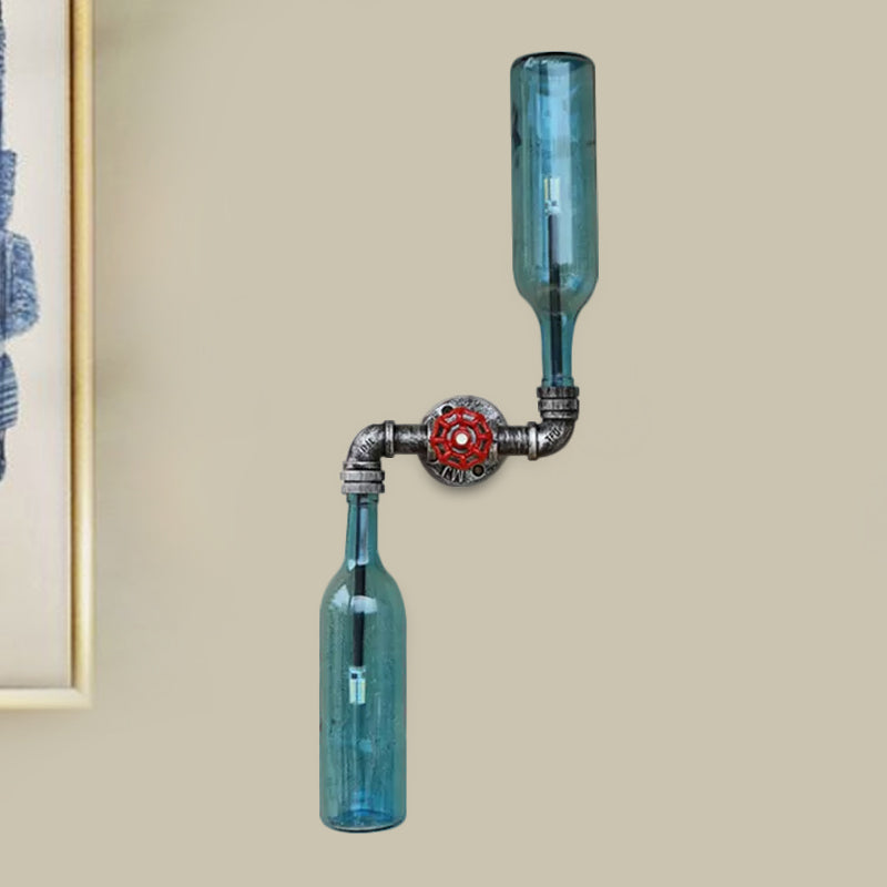 Frendorf | Glas Grau/Blau Wandlicht Weinflasche 2 Lichter Industrieller Stil Wandmontage Licht für Wohnzimmer