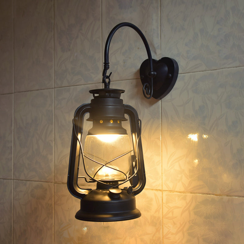 Frendorf | Coastal Lantern Wandverlichting Fixture 1 Gloeilamp Helder Glas Wandlamp in Zwart/Bronze/Koper voor Gang