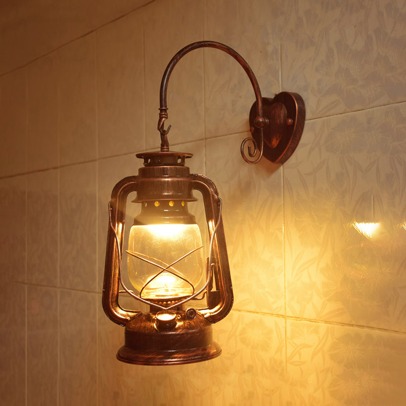 Frendorf | Coastal Lantern Wandverlichting Fixture 1 Gloeilamp Helder Glas Wandlamp in Zwart/Bronze/Koper voor Gang