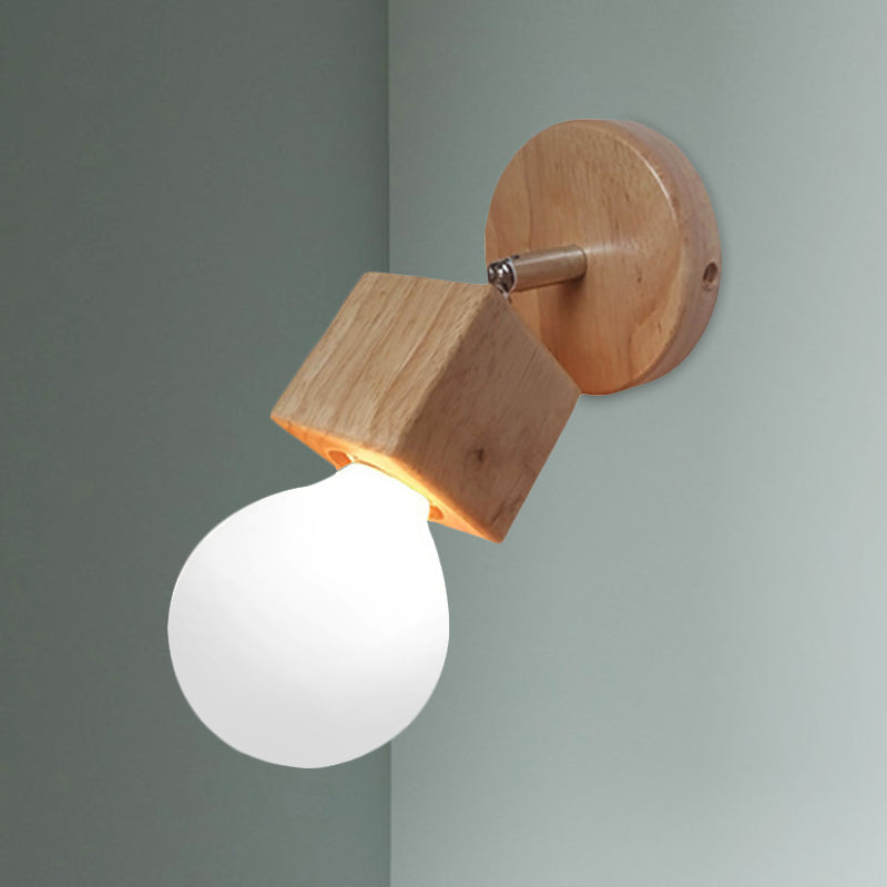 Frendorf | Zwart/Wit 1 Hoofdwandlamp Sconces Industrieel Stijl Houten Vierkante Wandmontage Lamp met Circulaire Wandplaat