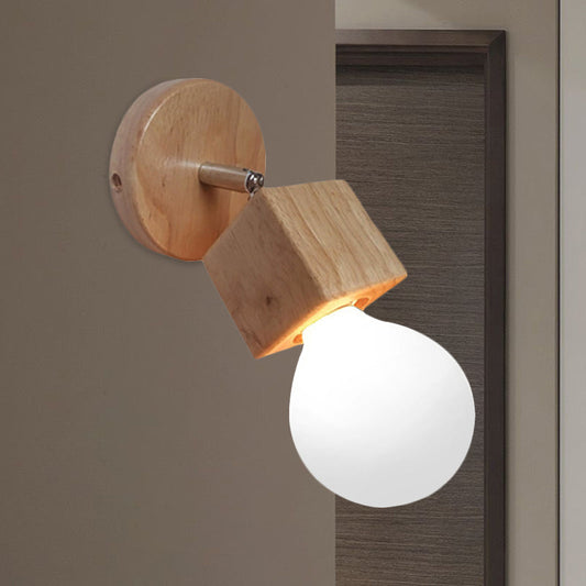 Frendorf | Zwart/Wit 1 Hoofdwandlamp Sconces Industrieel Stijl Houten Vierkante Wandmontage Lamp met Circulaire Wandplaat