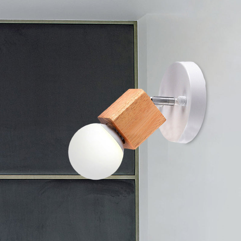 Frendorf | Zwart/Wit 1 Hoofdwandlamp Sconces Industrieel Stijl Houten Vierkante Wandmontage Lamp met Circulaire Wandplaat