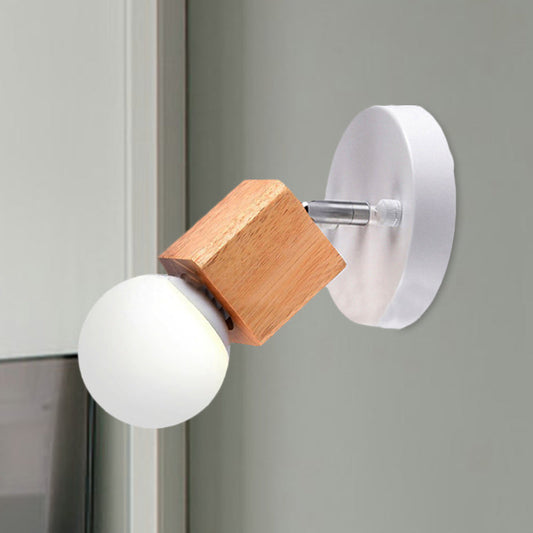 Frendorf | Zwart/Wit 1 Hoofdwandlamp Sconces Industrieel Stijl Houten Vierkante Wandmontage Lamp met Circulaire Wandplaat